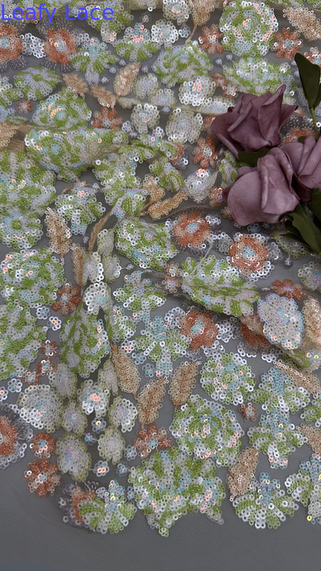 Shimmering Sequin Mesh Lace For Gowns 100% Polyester Colorful Sequin Embroidered Fabric