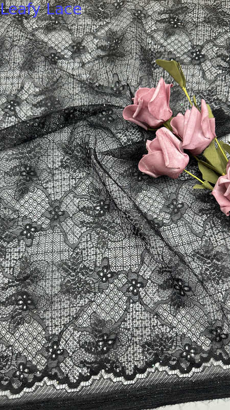 Black Embroidered Lace Fabric Hollow-up Floral Sequin Laser for Party Dresses Clothing