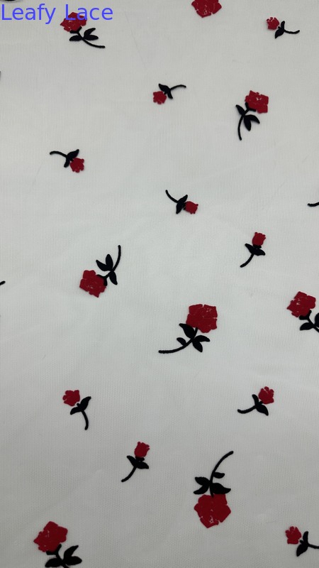 Special Design Traditional Rose Flocked Mesh Lace Quality Customized for Elegant Fabric For Gown