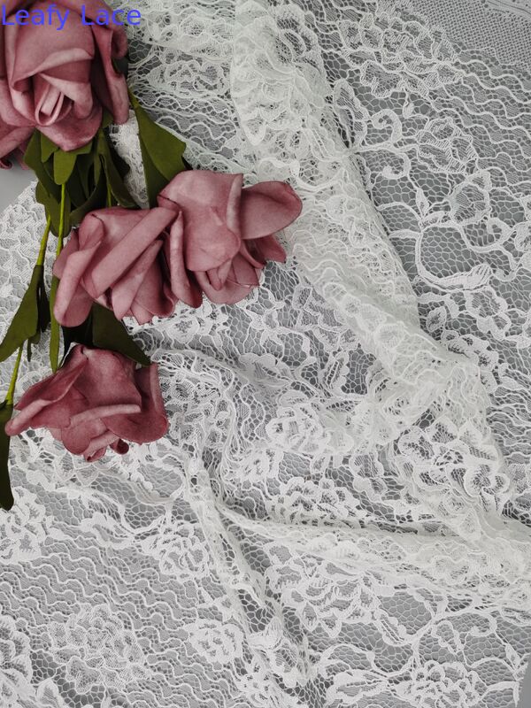Embroidered Lace Fabric Customized Leafy Hollow-up Flower White Lace For Party Wedding Dress