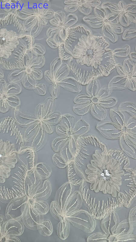 Sequin Embroideded Fabric Hollow-up Patter Custom Floral Lace Fabric for Bridal Dresses