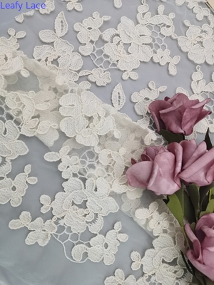 Fio Cording do algodão amarrado floral bege do poliéster da tela do laço da cor 3D