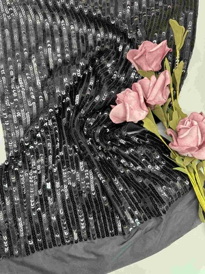 49" bordado preto Mesh Fabric For Evening Dress da lantejoula do tule