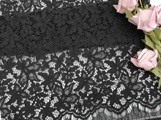 3D tela amarrado floral do laço de um preto de 57 polegadas com Handfeel macio
