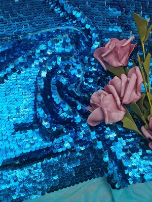 51" tela azul brilhante de Shell Shape Sequin Embroidery Mesh para o partido