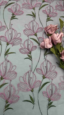 Tulipa flor rendada tecido bordado colorido vestido feminino têxtil
