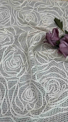 Tecido de algodão 100% marfim bordado de renda Largura 124 cm