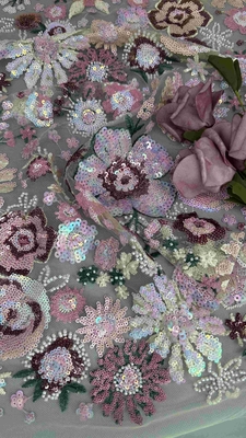 Tecido bordado de lenço de flores semi-simples para mulheres