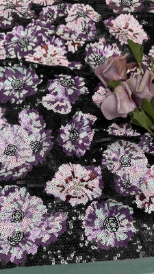 Tulle de malha de tecido bordado de 49 polegadas floral para uso feminino