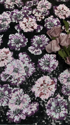 Tulle de malha de tecido bordado de 49 polegadas floral para uso feminino