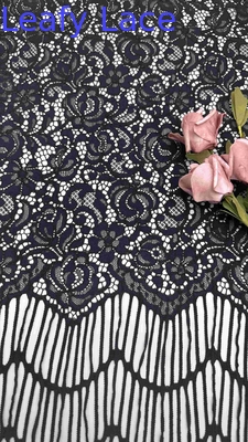 Franges Longas Flores Padrão Cor Preta Alta Qualidade Largura Completa Tecido de renda cordada Para Fashin mulheres Tecido 140cm Largura