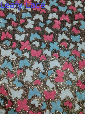 Borboleta colorida de alta qualidade Sequin suave de tecido bordado Pattern Piece Dye Mesh Ground para vestido de moda