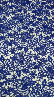 100% Poly Royal Azul de Alta Qualidade Floral Química bordado tecido de renda de renda para mulheres Roupas Moda vestido
