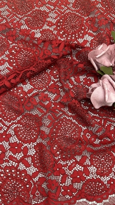 Alta Qualidade Cor Vermelha Corda Brilhante Floral Fronteira Encaixada Tecido de renda pelo pátio Vestido para moda