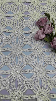 Venda Quente 100% de algodão Branco bordados de contas Tecido de largura total para festa vestido para moda