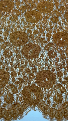 Cor Marrom Chanilha Filamento Floral bordado bordado tecido de renda pelo pátio vestido para mulheres vestido
