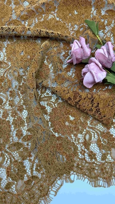 Cor Marrom Chanilha Filamento Floral bordado bordado tecido de renda pelo pátio vestido para mulheres vestido