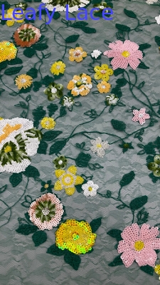 Flores coloridas Rosa Floral Sequin Tecido bordado para vestido DIY