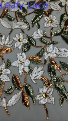 Tecido bordado de malha floral delicado para decoração de casa