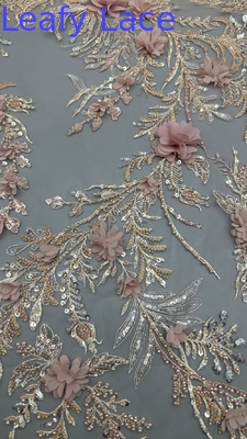 Impressionante 3D Floral Sequin bordado Tecido de malha bordado 3D bordado de contas