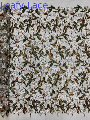 Tecido bordado de malha floral delicado para decoração de casa