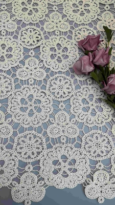 100% de algodão marfim floral design elegante suave-Handfeel bordado tecido de renda largura total para roupas de moda