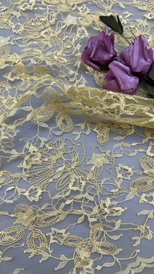 Amarela bordado durável e elegante bordado de flores luxuoso tecido renda tecido casamento aniversário ocasiões