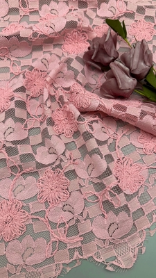 Embroidery em plaid rosa de folhas durável e elegante Luxury de tricô de bordados de tecido renda de tecido casamento aniversário ocasiões Sequin Plaid de tecido de contas