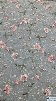 100% algodão bordado tecido de renda floral elegante bordado tecido para vestido de festa