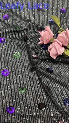 Folha Luxury Sequin bordado tecido de renda 3D floral Elegante bordado de casamento tecido