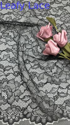 Tecido de renda de malha de cordão, de renda bordada preta, de renda de folhas, de renda bordada