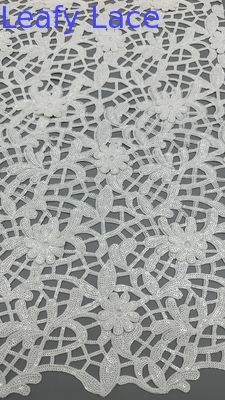 Tecido de renda de crochê, lenço branco, tecido de renda bordado, folhas de luxo, tecido de casamento