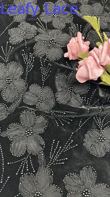 Tela de renda floral 3D bordada com contas Tela bordada elegante e respirável Tela de renda de lenço de luxo Tela de ocasião