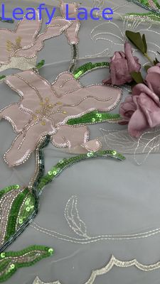 Embroidery tecido de renda confeccionado com contas Sequin Floral Elegante E Respira Sequin Tecido de renda de luxo Tecido de ocasião