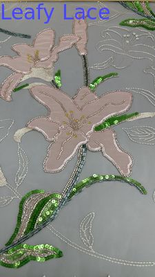 Embroidery tecido de renda confeccionado com contas Sequin Floral Elegante E Respira Sequin Tecido de renda de luxo Tecido de ocasião