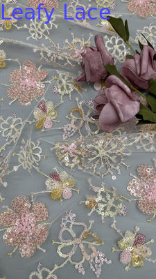 Sequin Tecido bordado Sequin Folha Floral Respiração Sequin Tecido de renda Tecido de ocasião de luxo
