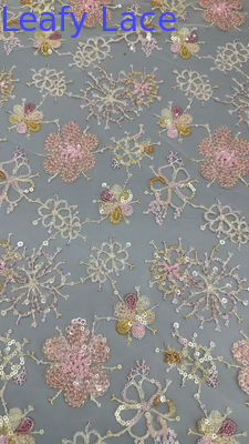 Sequin Tecido bordado Sequin Folha Floral Respiração Sequin Tecido de renda Tecido de ocasião de luxo