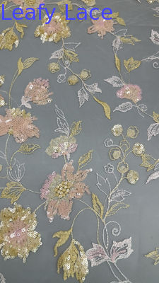 Embroidery tecido de renda de contas Sequin Floral Elegante E Respira Tecido de ocasião de luxo
