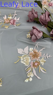 Tecido 3D Floral Sequin Elegante E Respirável Tecido de rede de renda Tecido de luxo de ocasião de noite