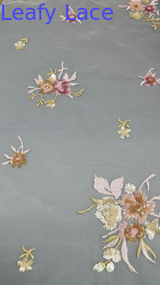 Tecido 3D Floral Sequin Elegante E Respirável Tecido de rede de renda Tecido de luxo de ocasião de noite