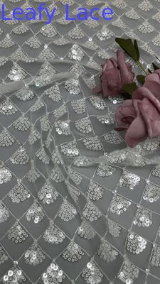 Tecido floral de folhas 3D Sequin Elegante Tecido de malha de renda de luxo Tecido de noite de ocasião