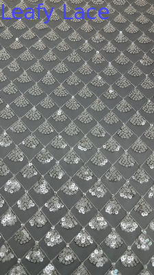 Tecido floral de folhas 3D Sequin Elegante Tecido de malha de renda de luxo Tecido de noite de ocasião