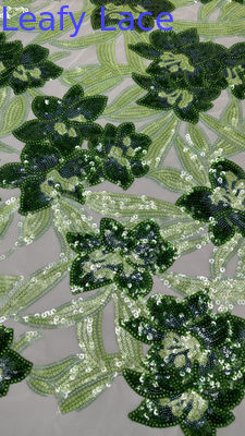 Tecido 100% poliéster 3D Floral Sequin Elegante Shine Mesh Tecido de renda de luxo