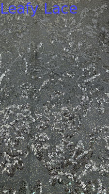 Sexy Black Sequin bordado renda tecido decorativo rede folha para figurinos