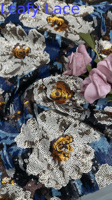 Sequin floral bordado tecido de renda folha 100% poliéster personalizado novas coleções