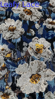 Sequin floral bordado tecido de renda folha 100% poliéster personalizado novas coleções