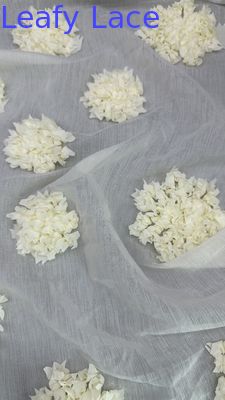 Tela de malha de túle de folhas de seda bordada de tecido floral de respiração de malha de folhas para roupas