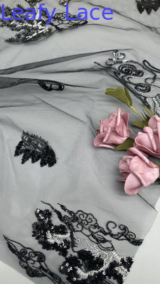 Elegante tecido de malha de túle, leve, transparente para vestidos de noiva, tecido de renda bordado