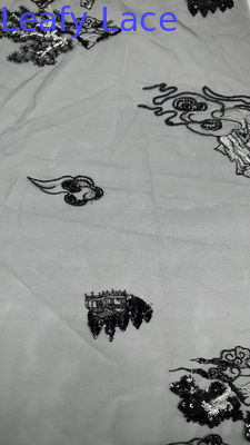 Elegante tecido de malha de túle, leve, transparente para vestidos de noiva, tecido de renda bordado