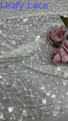 Tecido de bordados de lenços de seda brilhante de renda de crochê Tecido de noite Tecido de ocasião